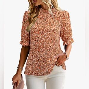 Floral Orange Ruffle Boho Women's Top